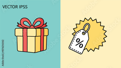 Gift Box and Price Tag on Split Background