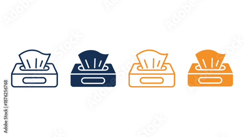 A set of colorful tissue box icons on a white background
