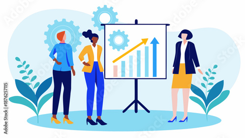 Diverse businesswomen analyzing growth charts in modern meeting