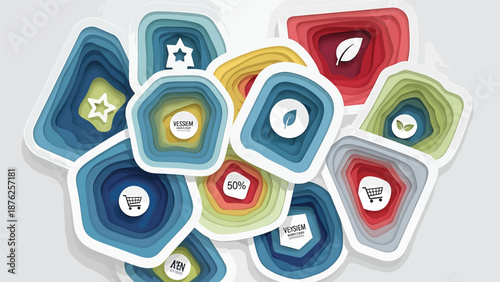 Colorful Layered Shapes with Environmental Icons