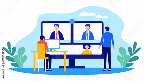 Remote team collaborating on project with video call