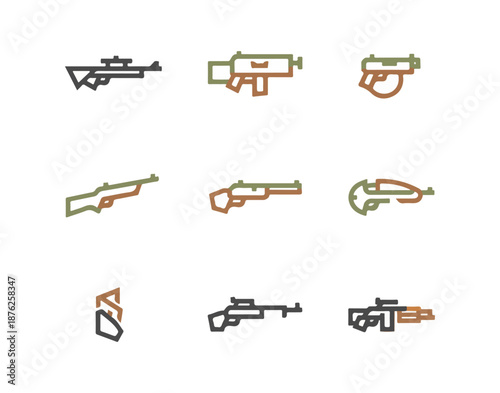 Assorted weapon icons vector illustration set on dark background
