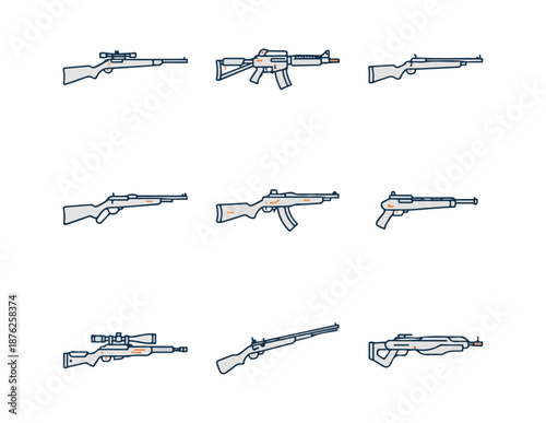 Assorted weaponry illustrations against black background