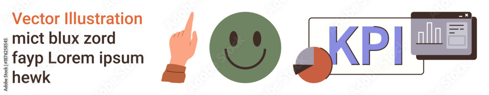 Fototapeta premium Business analytics, data visualization, performance measurement, KPI tracking, positive results, and feedback. happy face, charts and KPI text. Business analytics and data visualization