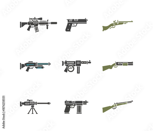Collection of weaponry illustrations guns and firearms