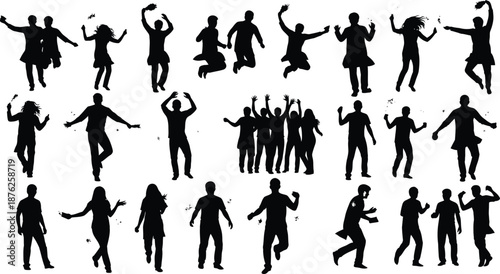 Collection of black silhouette figures in various poses