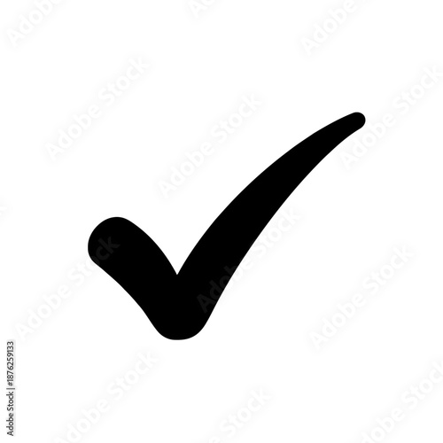 A simple and bold black checkmark symbol indicating completion or correctness on a clean white background.
