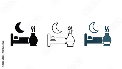 Bedside essential oil diffuser with moon and bed icon.
