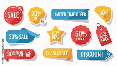 Collection of Colorful Sale Stickers and Badges