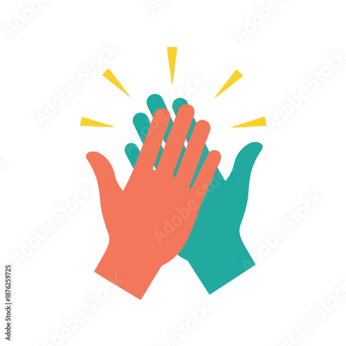 High five vector clipart illustration, colorful teamwork celebration graphic