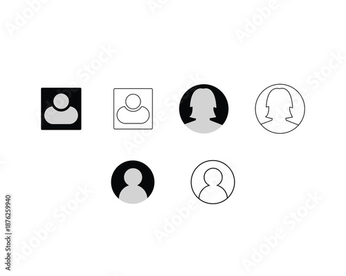 Black and white user profile icons set. Profile and people silhouette collection. 