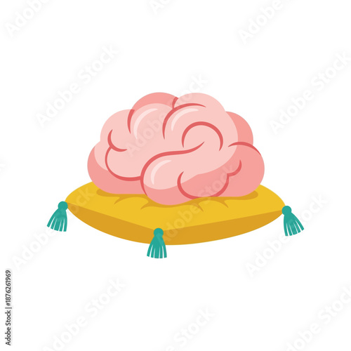 Brain on Pillow Vector Clipart Isolated Cartoon Illustration for Education and Health