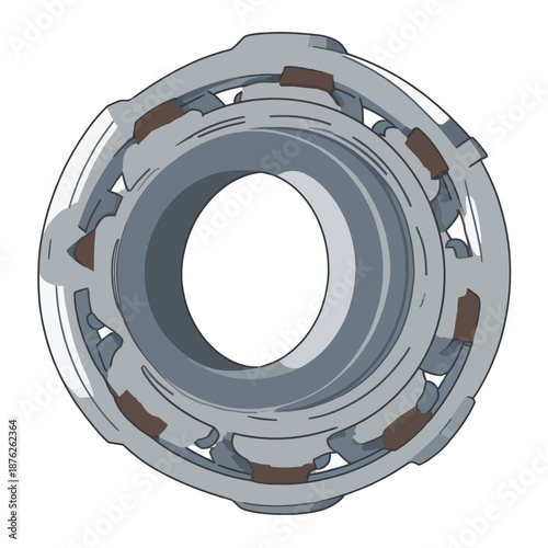Technical illustration of a high-precision mechanical roller bearing assembly used for industrial machinery performance and rotational stability in engineering.
