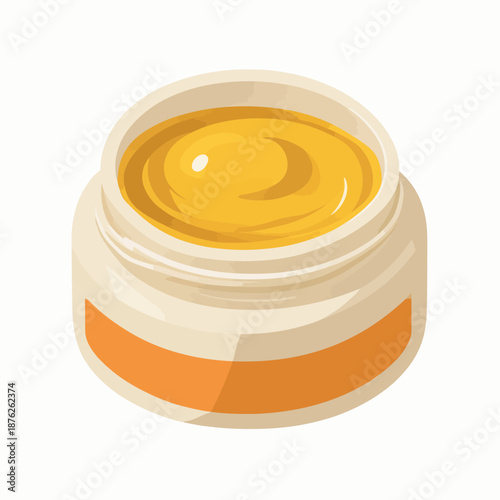 Cosmetic cream jar with yellow ointment or skin balm inside, suitable for beauty product marketing, healthcare illustrations, and pharmacy retail signage.