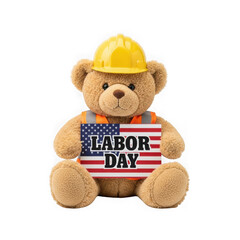 Celebrating labor day with a hardworking teddy bear isolated on transparent background