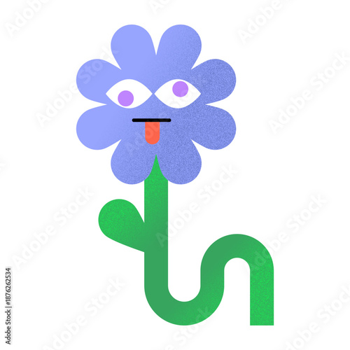 Silly Grainy Flower Character Illustration Sticking Tongue