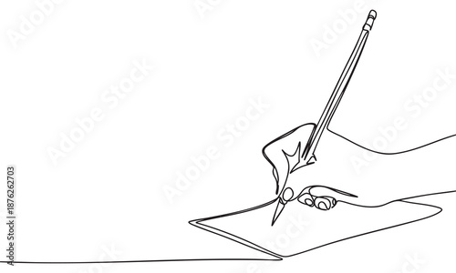 Continuous Line Drawing of a Hand Writing with a Pencil