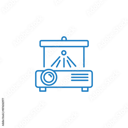 Digital projector icon with light beam on screen, modern outline design