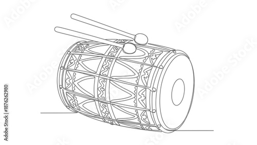 drum with drumsticks on white background