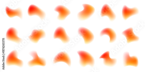 Abstract liquid gradient set circle displays neon colors with glossy blot texture, floating drops, smooth form, rounded shape. Radiant prism aura surrounds surface. Vector png banner element.