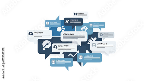 Social Media Communication Bubbles on White Background