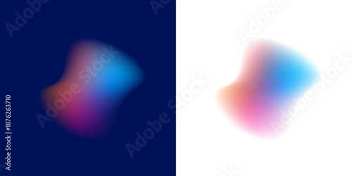 Drops scatter across a vibrant neon gradient circle, layered blot textures create depth. Liquid patterns highlight soft curved form and compact shape. Vector png banner symbol.
