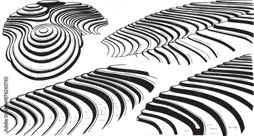 Black and white abstract zebra pattern designs on paper