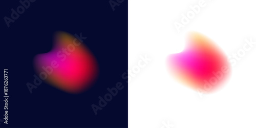 Abstract liquid gradient circle displays neon colors with molten blot texture, cascading drops, curvy form, irregular shape. Prism shimmer glow surrounds edges. Vector png banner element.