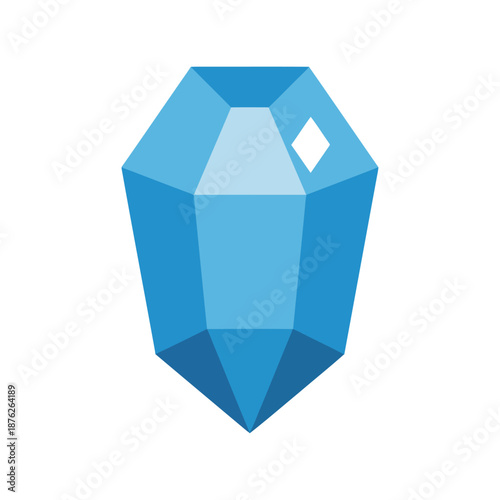 Blue crystal gemstone vector clipart isolated on white, geometric faceted jewel icon