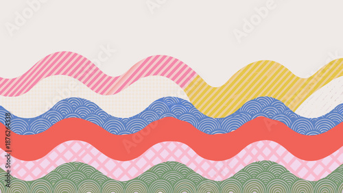 Colorful abstract flat vector illustration of layered geometric wavy shapes
