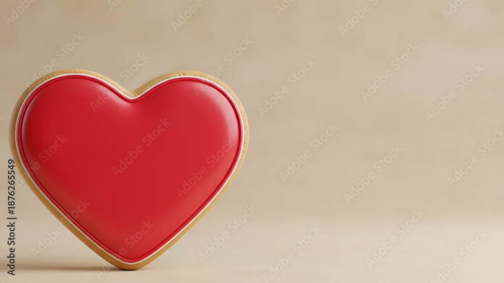 Obraz premium Valentine's day heart shaped cookie on beige background
