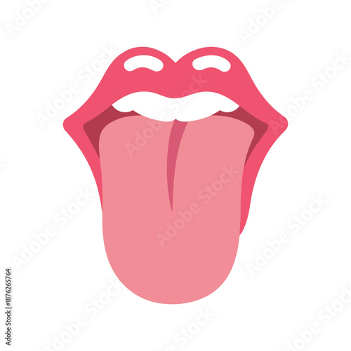 Mouth with tongue out vector clipart, flat cartoon lips illustration isolated