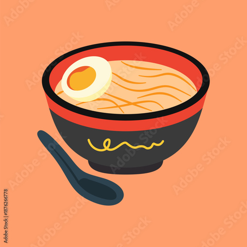 A clean, appetizing ramen bowl cup filled with steaming noodles and fresh toppings. Minimal food‑photography style ideal for menus, culinary branding, and Asian cuisine visuals