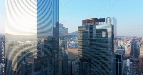 Aerial View of Traffic and Skyscrapers at Gangnam Station, Seoul, South Korea