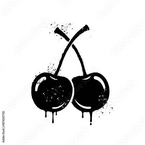 Illustration of cherries with graffiti art on a white background