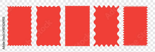 Set of rectangle frames with wavy edges. Zigzag wavy edges, rectangles, photo frames, text boxes, tags, labels.