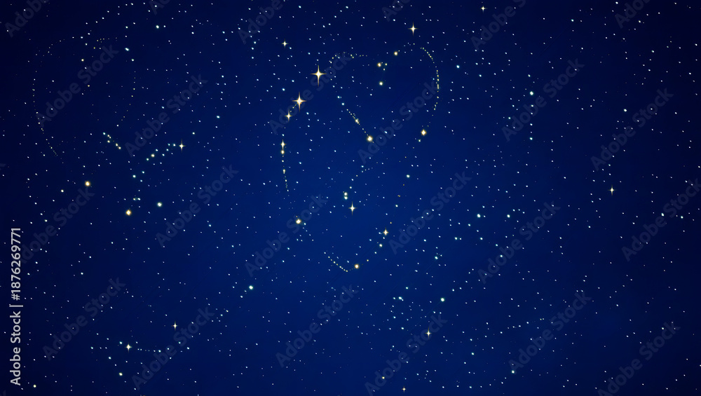 Fototapeta premium Romantic Heart Constellation in Deep Blue Starry Night Sky Background