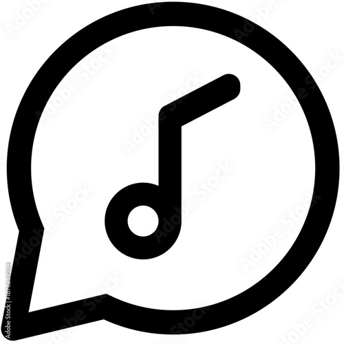 Speech bubble with a musical note icon representing audio messages, sound notifications, or musical communication, ideal for app interfaces and web design