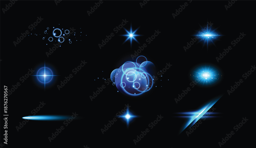 Obraz premium Modern Sparkling blue particles drifting in darkness illustration.