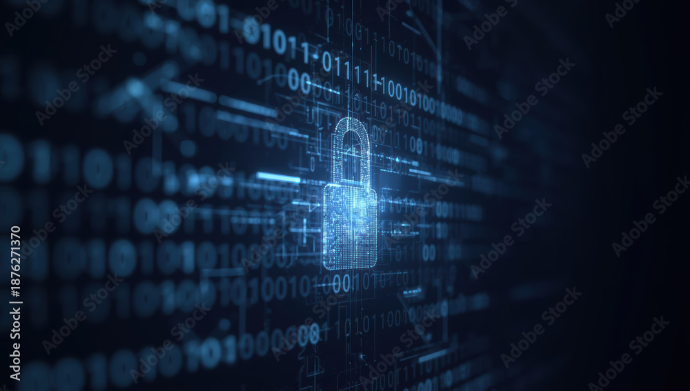 Obraz premium Digital padlock with binary code overlay conveying secure data protection and confident privacy