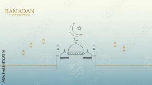 Ramadan mosque illustration with crescent moon and star Islamic vector background for religious holidays and cultural events elegan