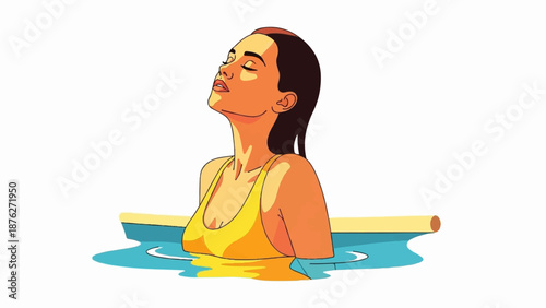 Woman in yellow swimwear enjoying sunlight in pool
