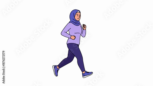 Woman wearing a headscarf jogs in athletic wear