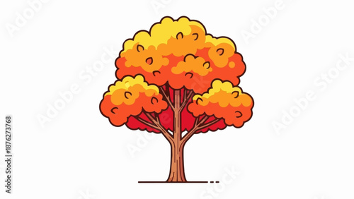 Vibrant cartoon tree with orange and yellow autumn leaves
