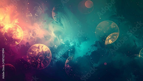 Vast cosmic panorama of glowing celestial bodies and nebulae, a vibrant display of interstellar beauty and exploration