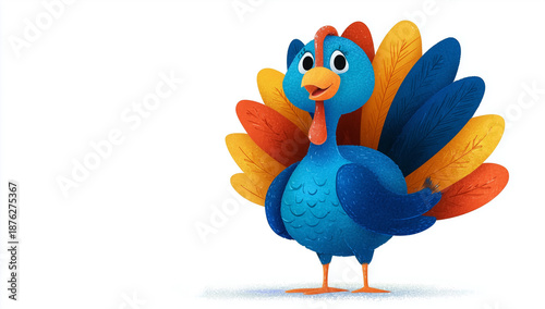 Friendly Cartoon Turkey With Colorful Tail Feathers For Festive, Playful Stock Image