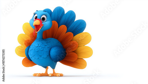 Bright Cartoon Turkey With Colorful Feathers For Kids, Fun, Family, and Thanksgiving Themes
