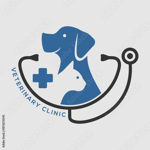 Veterinary Clinic Logo with Dog and Cat. Vector illustration
