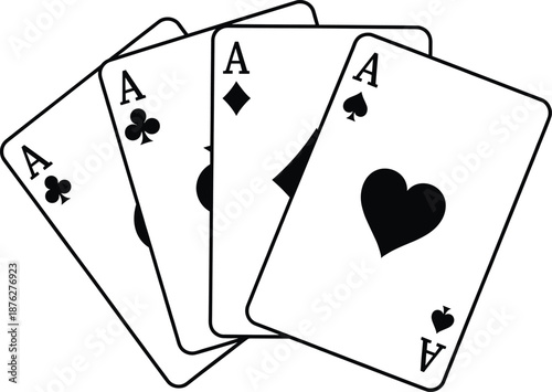 Four Aces Playing Cards Fan Arrangement Illustration Showing Clubs Diamonds Spades Hearts Suits Isolated White Background Poker Casino Gambling Concept