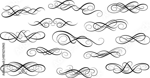 Set of decorative calligraphic flourishes and vintage scroll elements for invitation design